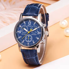 Relógio de quartzo neutro com pulseira de couro, relógio da moda masculino ultrafino com simulação de vidro azul-ray 2024 - compre barato