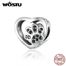 WOSTU 925 Sterling Silver Heart Dog Paw Beads Black Enamel Zircon Charm Fit Original Bracelet DIY Jewelry Making DXC1191-BK 2024 - buy cheap