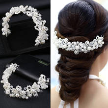 Luxury Flower Faux Pearl Headband Handmade Crystal Hairband Crown Bride Wedding Women Hairband Tiara Children Hair Accessory 2024 - buy cheap