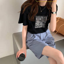 Cotton Character Pattern Korean Style Fashion Loose All Match Vintage Short Sleeve Women O-neck Summer Top T-shirts 2024 - buy cheap