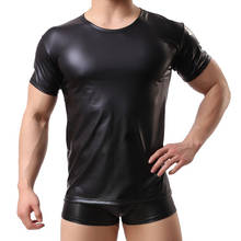 Camisetas de couro pu masculinas, decote redondo, sexy, cuecas, gay, roupas casuais para palco, conjunto de top apertado 2024 - compre barato