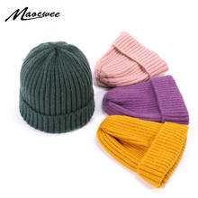 Winter Solid Color Knit Wool Beanie for Children Fashion Casual Hat Warm Female Soft Thicken Hedging Cap Slouchy Bonnet Ski Cap 2024 - buy cheap