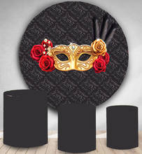 Round Panel circle background women Masquerade themed birthday party decor damask red rose  candy dessert table banner vinyl 2024 - buy cheap