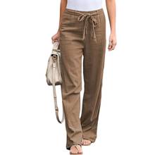 Pantalones rectos largos de pierna ancha para mujer, pantalón informal con cinturón de cintura alta de Color sólido 2024 - compra barato