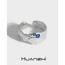 Huanzhi anéis de metal para homens e mulheres, anel novo design irregular com textura azul, verde, zircônia, cor prata com abertura de anéis, joia de festa, 2020 2024 - compre barato