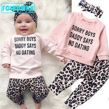 2020 Spring Autumn 0-5Y Toddler Baby Girls Clothes Suit Alphabet Sweater Leopard Print Trousers Pants Headband 3Pcs Outfits Sets 2024 - buy cheap