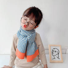 Зимний вязаный шерстяной шарф в клетку для мальчиков и девочек, детский шарф в Корейском стиле, универсальный, плотный, теплый, 2020 2024 - купить недорого