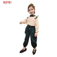 Korean Fashion Cotton Linen Two-piece Full Clothes for Teenagers Kid Autumn Sports Back Cardigan Set Girls' Spring Suit 2024 - buy cheap