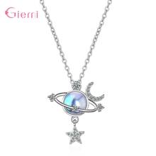 Korean Style Moonstone Planet Pendant Necklace For Women Girl 925 Sterling Silver Zircon Star Moon Wedding Jewelry 2024 - buy cheap