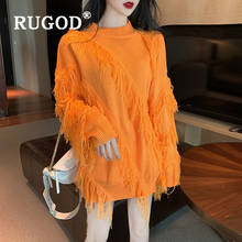 RUGOD handmade tassle sweater women fashion o neck long sleeve knitted pullover female korean solid spring long sweater tops 2024 - buy cheap