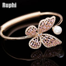 Fashion all fits glittering zircons butterfly pearl bangle bracelet, adjustable opening Bracelet jewelry 2024 - buy cheap