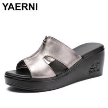 YAERNIwoman platform thongs 2020 new summer women real leather slipper high heel shoes women slippers big size 2024 - buy cheap