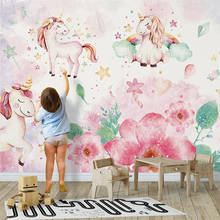 Papel de parede personalizado 3d, fundo de parede de desenho animado nórdico rosa flores mural de quarto infantil 2024 - compre barato