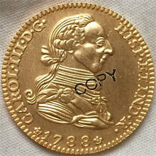 24 k banhado a ouro 1788 espanha 2 escudos-carrinhos iii cópia de moedas 2024 - compre barato