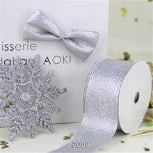 N2009 38mm (1.5") Christmas silver metallic gift packaging ribbon wired edge ribbon 25yards roll 2024 - buy cheap
