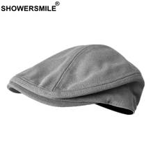 SHOWERSMILE Men Beret Hat 100% Cotton Grey Flat Caps Male Summer Solid Vintage Directors Driving Hat British Gatsby Style Hats 2024 - buy cheap