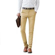 Calça casual masculina cáqui, vestido clássico slim fit reto casual de verão 2021, calças para trabalho, de corrida, algodão azul e preto 2024 - compre barato
