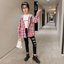 Plaid Spring Autumn Coat Girls Kids Outerwear Teenage Top Children Clothes Costume Ruffle Evening Party High Quality 2024 - buy cheap