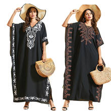 Muslim Women Kaftan Long Dress Embroidery Batwing Sleeve Maxi Robe Ramadan Dubai Oversized Loose Casual Gown Summer Islam Abaya 2024 - buy cheap