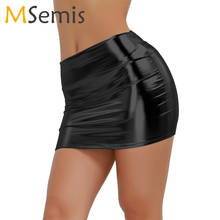 Mini saia sensual sensual feminina, saia de couro patenteado com aparência molhada, moda de dança, roupa de balada sexy, lingerie sexy 2024 - compre barato