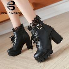 Bonjomaris a-botas de inverno femininas, tamanho grande, 43, com renda delicada, plataforma quadrada, salto alto, novidade 2024 - compre barato