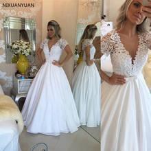 Vintage Luxury Pealrs Wedding Dresses Bridal Gowns New Sexy V Neck See Through Back Chiffon Robes De Mariee Vestido De Noiva 2024 - buy cheap