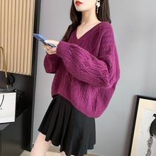 Women 2021 Autumn Winter  Sweater Female Loose Solid Color Warm V-Neck Pullover Jumpers Tops Long Sleeve Sweaters S902 2024 - buy cheap