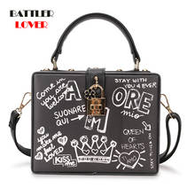 Fashion Black & White Graffiti Cartoon Pattern Box Style Pu Leather Ladies Party Handbag Shoulder Bag Crossbody Messenger 2020 2024 - buy cheap