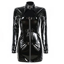 Party Latex Dress Womens Sexy Wetlook PVC Leather Mini Bodycon Dress Black Zipper Keyhole Bust Dress Night Clubwear Costume 2024 - buy cheap