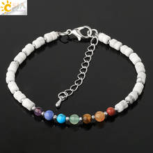 CSJA-pulsera de 7 Chakras para hombre y mujer, brazalete de piedra Natural en bruto, cuentas de cristal curativas, pulsera de Aventurina verde howlita, moda 2020 G543 2024 - compra barato