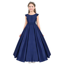 Vestido de princesa infantil feminino de cetim, vestido elegante para meninas mangas com babados e laços, vestido de flores, para casamento ou para festas 2024 - compre barato