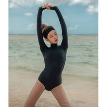 Bañador negro de manga larga para mujer, traje de baño de una pieza, sólido, para surf, Rash Guard 2024 - compra barato