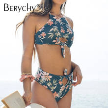 High Waist Bikini Crop Top Knotted Women Swimsuit Floral XXL Plus Size Bikini Set 2021 New Padded Biquni Bathing Suit 2024 - buy cheap