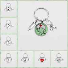 New fashion nurse medical syringe stethoscope image key chain glass convex round key chain pendant gift 2024 - buy cheap