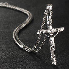 Crucifix Pendant Necklaces Men Stainless Steel Cross Necklace Prayer Religious Jesus Catholic Neckless Sturdy Silver Color Chain 2024 - buy cheap