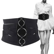 Cinto feminino com elástico, cinto de couro pu, plus size, cintura larga, designer, prata, metal 2024 - compre barato