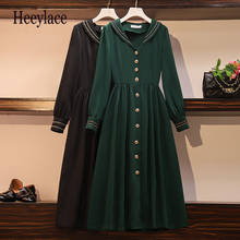 plus size women vintage sailor collar green dress for women retro elegant lady long sleeve enpire formal office ladies dresses 2024 - buy cheap