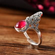 S925 sterling silver vintage personality garnet inlaid mark stone openwork pattern woman's  silver adjustable ring 2024 - buy cheap