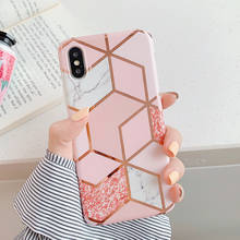 Funda de teléfono geométrica chapada para iPhone 12Pro 11 ProMax XR XS Max 6 7 8 Plus X, carcasa trasera de mármol IMD suave 2024 - compra barato