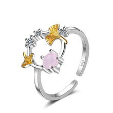 Mais novo folha de noivado flor ou anéis de casamento rosa morganite aniversário ajustável 925 prata esterlina anel jóias finas 2024 - compre barato
