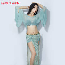 Belly Dance Female Elegant Top Practice Clothes New Refreshing Lotus Leaf Sleeves Sequin Skirt Performance Clothing Suit 2024 - buy cheap