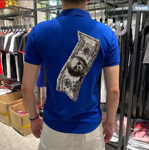 Polo de verano para hombre, Camiseta de algodón transpirable, en negro y azul, talla grande, con piedra de diamante 2024 - compra barato