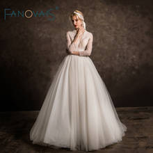 Vintage Lace Wedding Dresses V Neck Long Sleeves A Line Wedding Gowns gelinlik Bride Dress Pearls Bridal Gown vestido de noiva 2024 - buy cheap