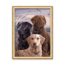 Kit de bordado de punto de cruz, lienzo impreso de hilo de algodón para decoración del hogar, Animal, perro Labrador, 11CT 2024 - compra barato
