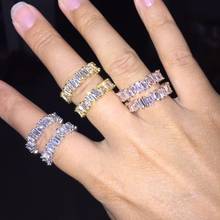 Luxury Baguette AAA Cubic Zircon Bridal Open Ring Charms For Women Wedding Finger Jewelry T Shape Stone Rings 2024 - buy cheap