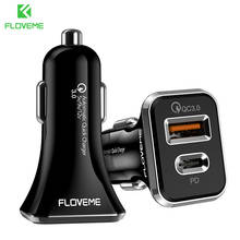 Floveme-carregador rápido para carro, usb, pd, 3a, para iphone, xiaomi 18w, tipo c, acendedor de cigarro, qc3.0, portas duplas, carregador de telefone 2024 - compre barato