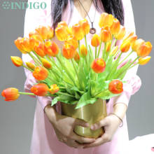 INDIGO-(3 flores + 2 brotes) ramo de tulipán de silicona de tacto Real de alta calidad para el hogar, flor Artificial personalizada para boda, envío gratis 2024 - compra barato