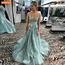 Fashion Boho O Neck Evening Dresses Long Appliqued Lace Tulle A Line Women Formal Dress Party Custom Made Banquet Evening Gowns 2024 - buy cheap
