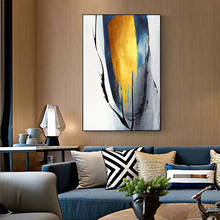 Abstract Golden Block Canvas Painting Splendid Life Tableaux Wall Art Picture for Living Room Blue and Black Ink Posters Prints 2024 - buy cheap