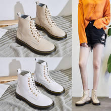 British Style botas mujer Casual Shoes Women White Martin Boots Real Leather Brand Ladies footware Cross-tied Female Ankle Boots 2024 - buy cheap